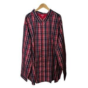 King Size Brand Plaid Mens Shirt Size 5XL Big & Tall Chest Pocket Red White Blue